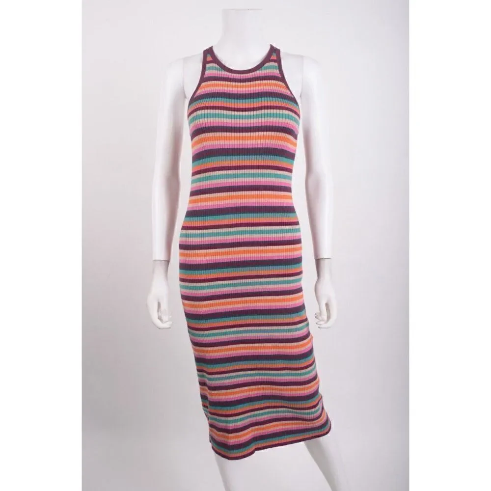 Trina Turk Womens Knit Midi Dress Sz S Blue Point Multi-Color Striped NWOT